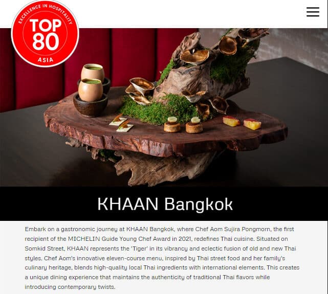 KHAAN Bangkok: A Culinary Gem in Top80Asia’s Fine Dining 2023