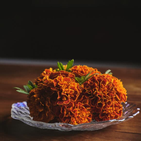 Khaan-August2025107 Khao Yam with marigold flowers — KHAAN Bangkok contemporary Thai cuisine